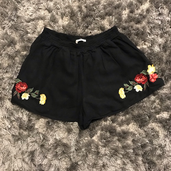 Black Romper Shorts with Roses! - Picture 1 of 3
